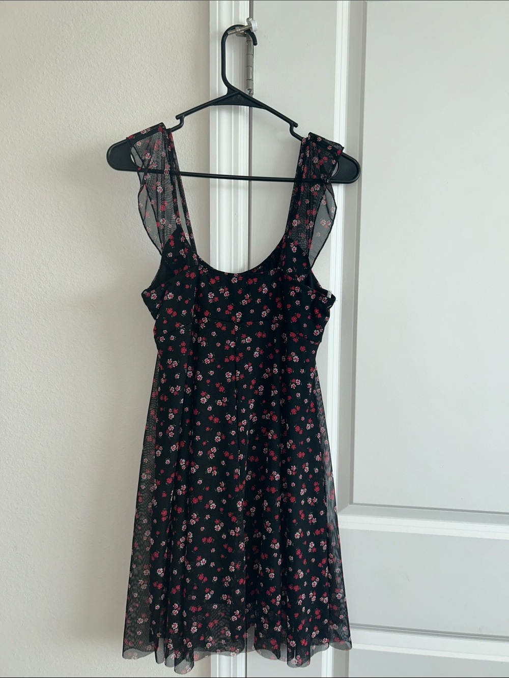 See You Monday Black Dress with Pink Floral Mesh Overlay - Picture 5 of 7